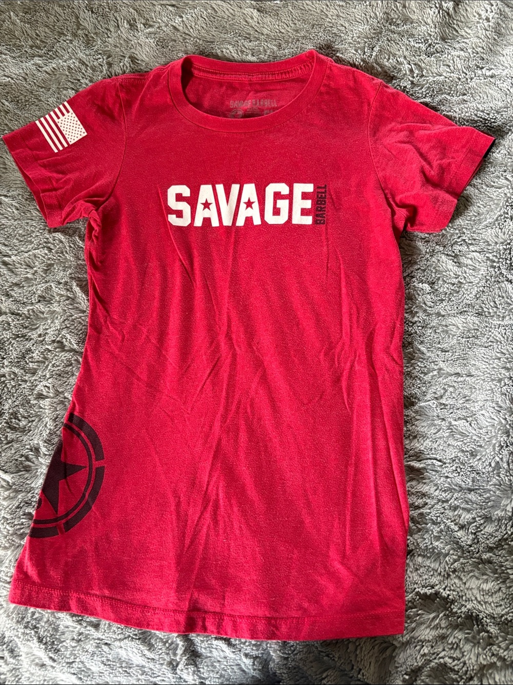 Savage Barbell Red Short Sleeve Tee with White Logo